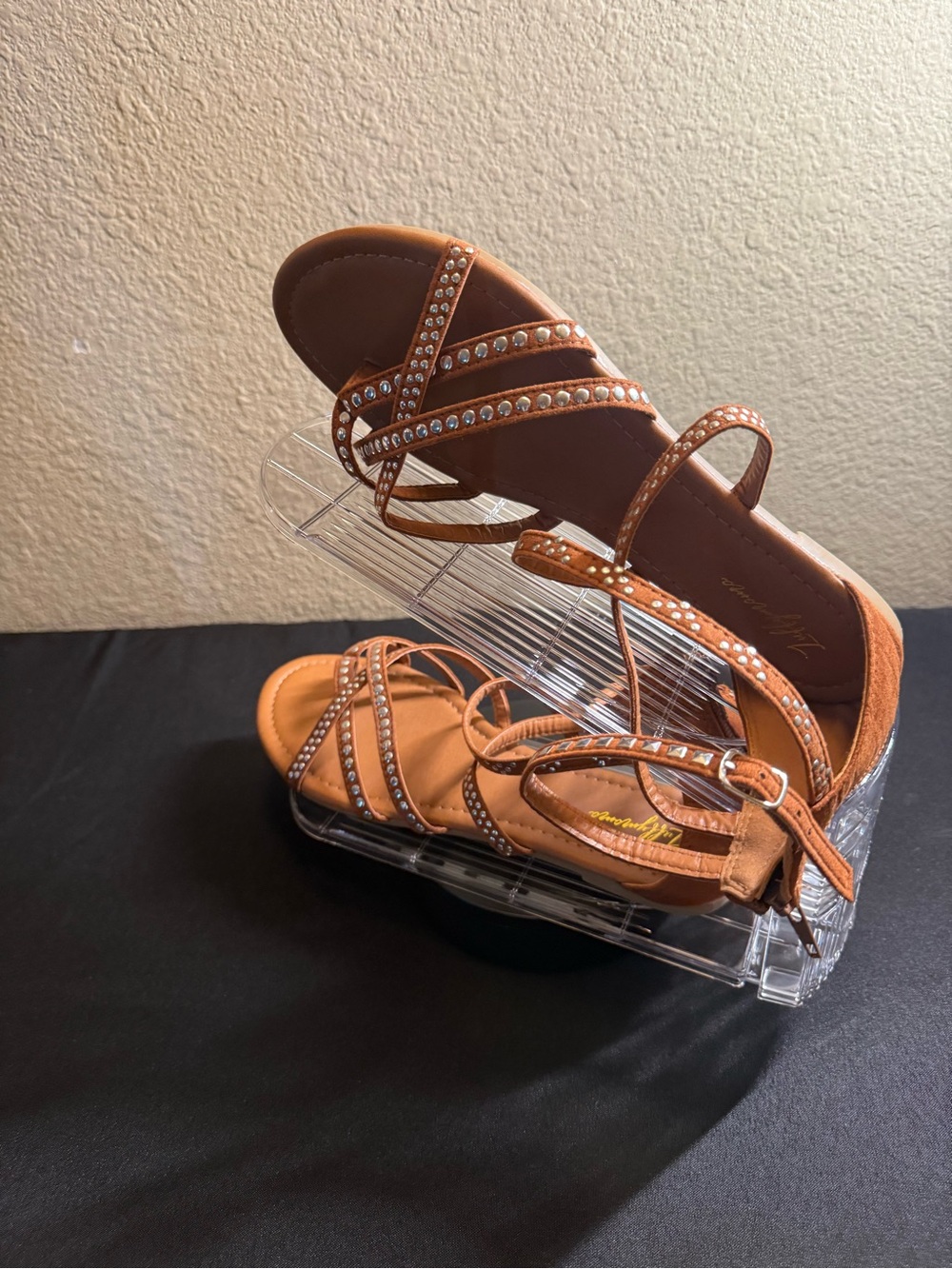 Women's Tan/Light Brown Rhinestone Strappy Sandals